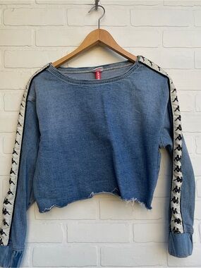 Kappa Blue Cropped Crew longsleeve with Logo Sleeve Taping